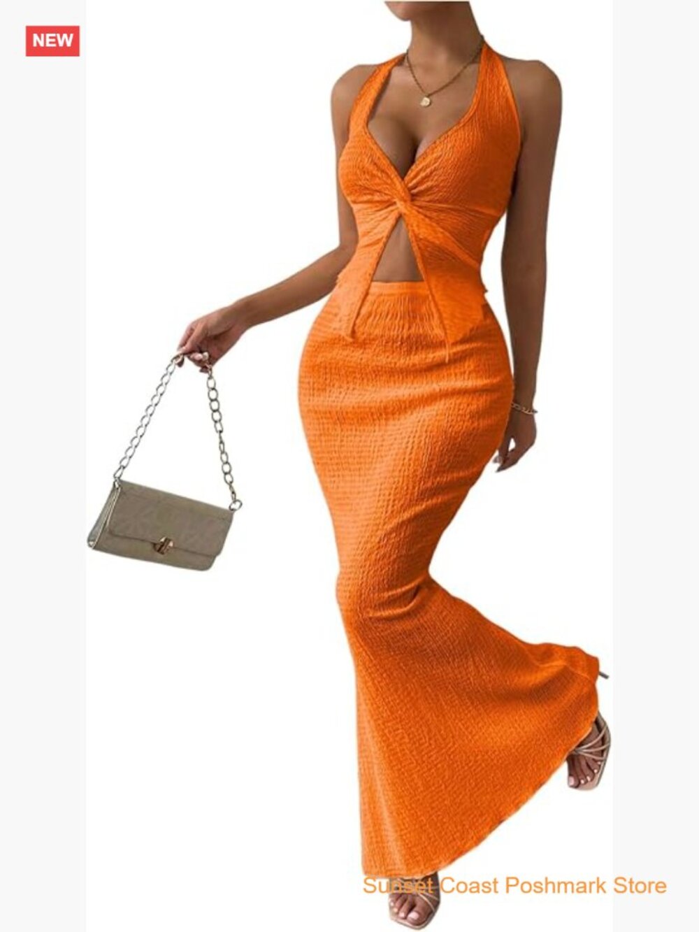 Two Piece Outfit Halter Cami Top and Bodycon Skirt Set Sleeveless